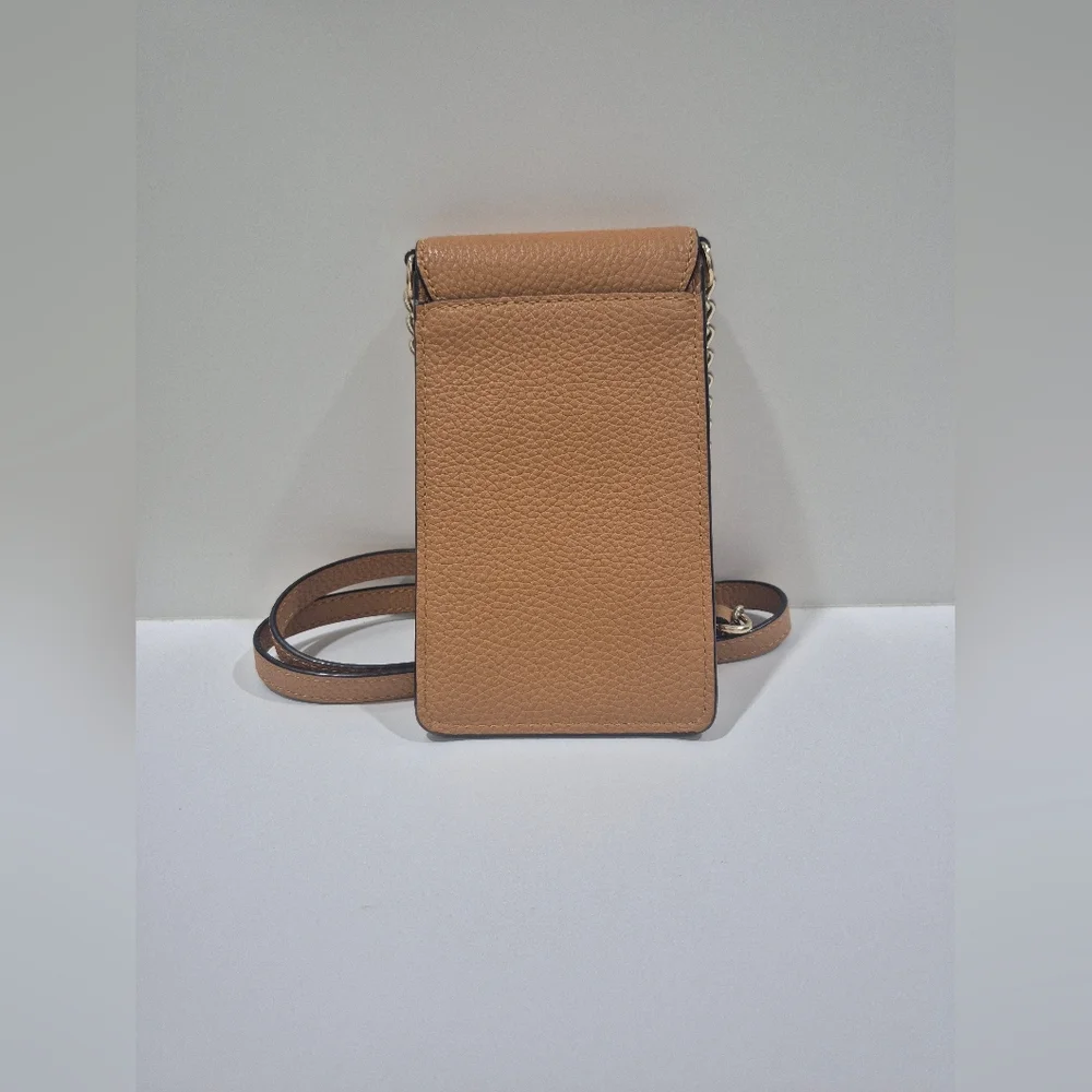 Kate Spade Tan Brown Leather North South Phone Crossbody Bag Purse